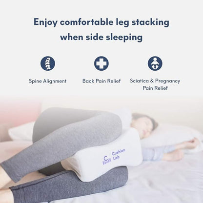Cushion Lab Extra Dense Orthopedic Knee Pillow for Back Pain Relief, Leg Pain, Hip, Pregnancy, Sciatica & Joint Pain - Memory Foam Wedge Pillow Contour