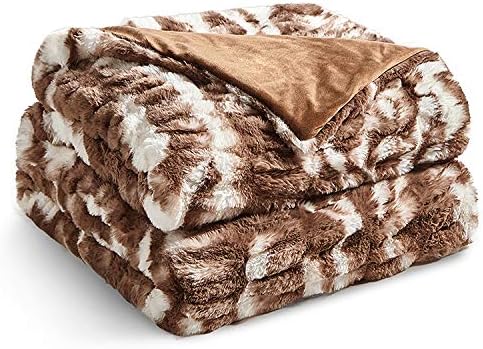 YnM Fluffy Faux Fur Weighted Blanket (Coffee, 50''x60'' 10lbs) Luxury & Fuzzy Weighted Blanket Throw
