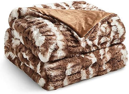 YnM Fluffy Faux Fur Weighted Blanket (Coffee, 50''x60'' 10lbs) Luxury & Fuzzy Weighted Blanket Throw
