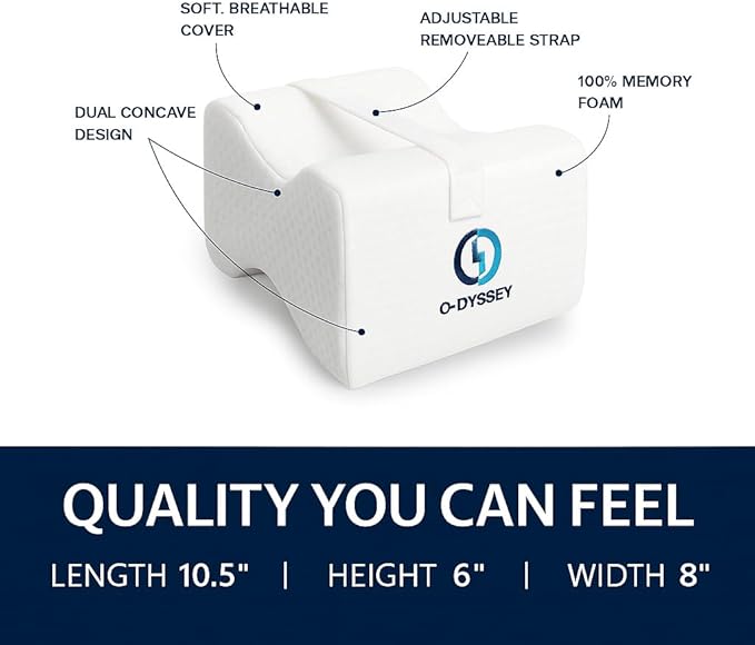 O-DYSSEY Orthopedic Knee Pillow for Side Sleepers – Memory Foam Leg Pillow for Hip, Sciatica & Back Pain Relief – Ergonomic Design with Washable Cover for Better Alignment & Comfortable Sleep