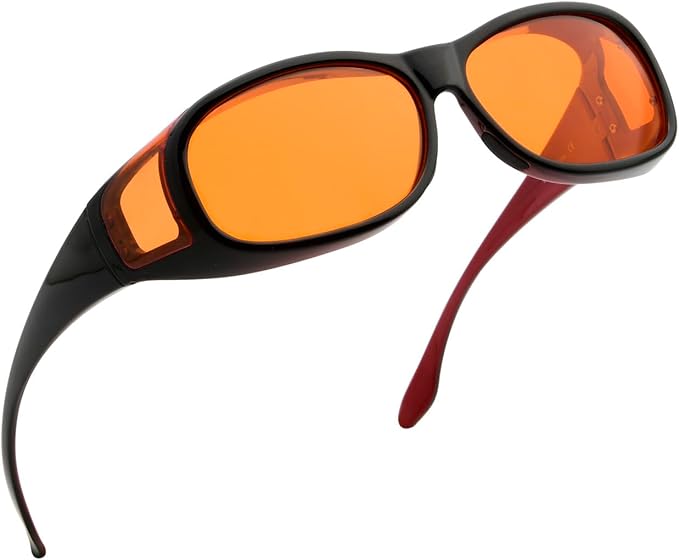 BLUELESS Fitover Blue Light Blocking Computer Glasses with Orange Tinted Sleep Glasses, Black Red