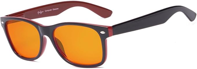 Eyekepper Blue Blocking Amber Glasses for Sleep-Nighttime Eyewear-Special Orange Tinted Glasses for Women Men (Black-Red, +0.00)