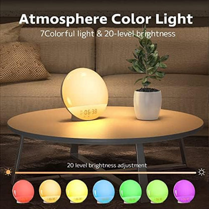 Dekala Sunrise Alarm Clocks for Heavy Sleepers, Wake up Light Sunrise, FM Radio, Dual Loud Alarms with White Noise Sounds, 7 Colors Night Light for Bedrooms Decor, Adults, Kids