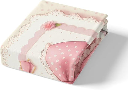 Pink Bowknot Fitted Sheet,Vintage Lace Polka Dots European Princess Sheet Set for Women Ultra Soft Room,Fairy Tale Cute Bow-tie Roses Beige Bedding Set with 2 Pillowcases,Queen Size
