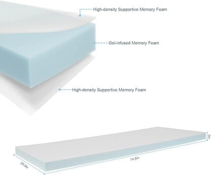 3 Inch Memory Foam Mattress Topper,Cot Size Foam Bed, Mattress Topper for Back Pain, Cooling Gel Bed Topper for Sleeper Sofa, Dorm, RV,Camper,75"*30",White