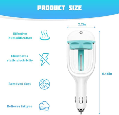 Car Mini Humidifier, Auto Shut-Off 180-Degree Rotation Small Vehicle Purifier Diffuser for Travel, Portable Plug-in Compact Automotive Air Humidifier, Universal for Most Vehicles (Blue)