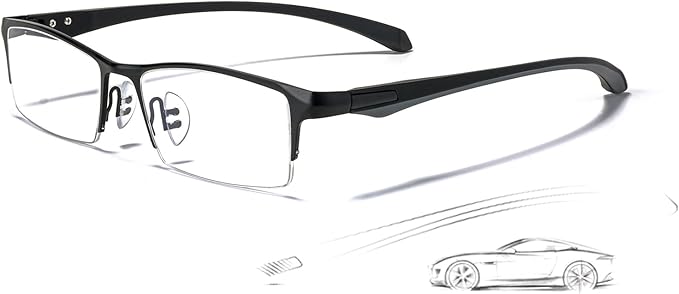Blue Light Glasses for Men Semi Rimless Rectangular Computer Glasses Blue Blocker Anti Glare UV400 Protection Gaming Eyeglasses (Comfortable Black Metal Eyeglasses)