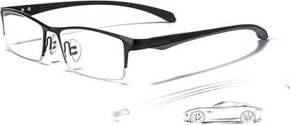 Blue Light Glasses for Men Semi Rimless Rectangular Computer Glasses Blue Blocker Anti Glare UV400 Protection Gaming Eyeglasses (Comfortable Black Metal Eyeglasses)