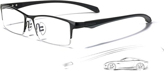 Blue Light Glasses for Men Semi Rimless Rectangular Computer Glasses Blue Blocker Anti Glare UV400 Protection Gaming Eyeglasses (Comfortable Black Metal Eyeglasses)
