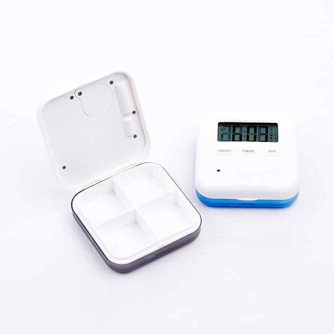 Medicine Organizer,Daily Pill Organizer with Alarm Reminders Portable Medicine Box with 4 Compartment|Medicine Pill Container Case (Gary)