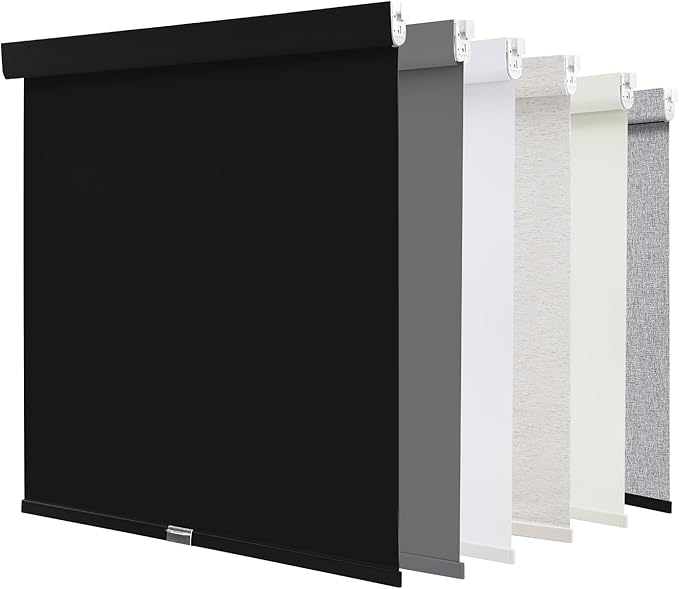 AOSKY No Drill Cordless Blackout Roller Shades with Valance,Customize Blinds for Indoor Windows,Room Darkening Window Shades Pull Down with Free-Stop Spring System, UV Protection for Home Black