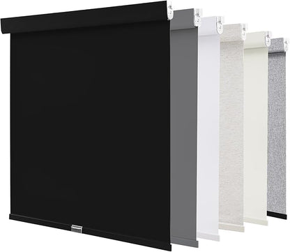 AOSKY No Drill Cordless Blackout Roller Shades with Valance,Customize Blinds for Indoor Windows,Room Darkening Window Shades Pull Down with Free-Stop Spring System, UV Protection for Home Black