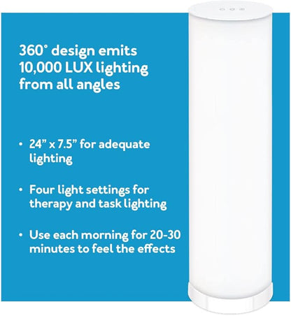 Light Therapy Lamp, Bundle - 10,000 LUX at 12 Inches - LED Sun Lamp Mood Light and Sunlight with 360 Degree Therapy to Fight Low Energy and Sunlight Deprivation, White