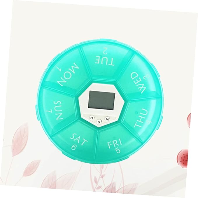 Compartment Alarm Clock Medication Reminder Box Green Electronic Pill Dispenser for Patients with Timer Function Easy to Read Labels and See Through Lids for Daily Use