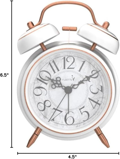 Loud Alarm for Deep Sleepers 4'' Retro Twin Bell Alarm Clock with Backlight for Bedroom and Home Decoration(Retro White)