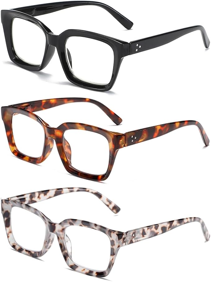 Readers for Women Oprah Style Square Reading Glasses with Spring Hinge Blue Light Blocking for Men Ladies
