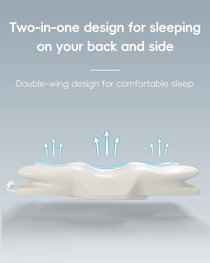 SMDR Adjustable Air Cushion Cervical Neck Pillow, Ergonomic Double-Wing Memory Foam Neck Support Pillow for Pain Relief, Spine Alignment & Posture Correction, Cooling Washable Cover, 3.5"–1.2" Design