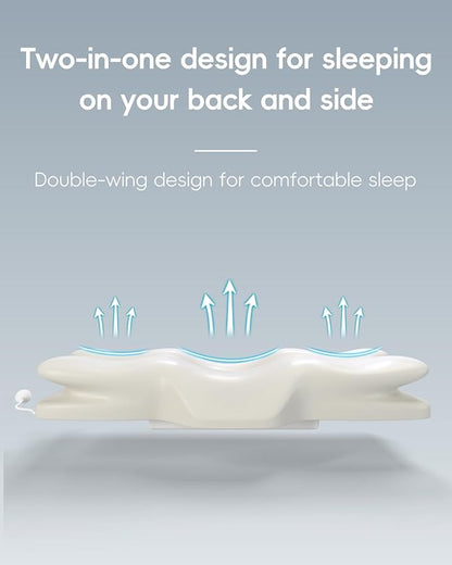 SMDR Adjustable Air Cushion Cervical Neck Pillow, Ergonomic Double-Wing Memory Foam Neck Support Pillow for Pain Relief, Spine Alignment & Posture Correction, Cooling Washable Cover, 3.5"–1.2" Design