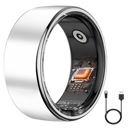 Smart Ring Health Tracker - 24/7 Fitness & Sleep Tracking with Heart Rate Monitor, IP68 Waterproof Activity Tracker for Men/Women, 50+ Workout Modes, 7-Day Battery (Silver, 10)