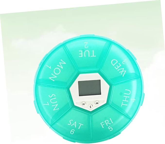 Compartment Alarm Clock Medication Reminder Box Green Electronic Pill Dispenser for Patients with Timer Function Easy to Read Labels and See Through Lids for Daily Use