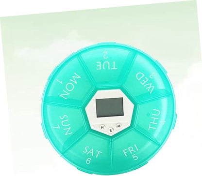 Compartment Alarm Clock Medication Reminder Box Green Electronic Pill Dispenser for Patients with Timer Function Easy to Read Labels and See Through Lids for Daily Use