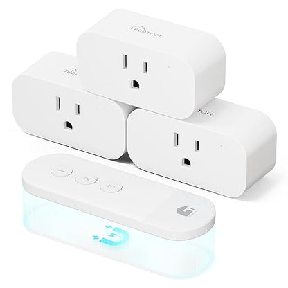 TREATLIFE 3Pack Mini Remote Control Outlet Plug with Magnetic Remote, 15A/1800W Wireless Light Switch for Lamps, Fans, Household Appliances, No Hub Required, 2 Years Warranty