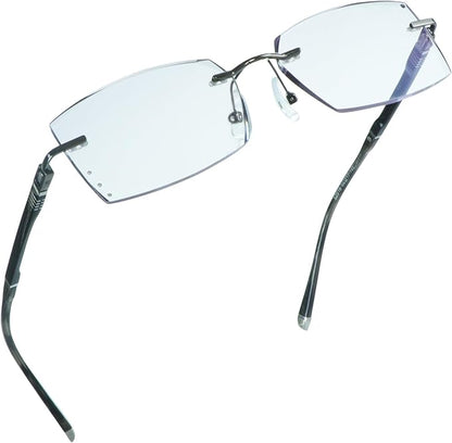 LifeArt Blue Light Blocking Glasses, Computer Reading Glasses, Anti Blue Rays, Reduce Eyestrain, Rimless Frame Tinted Lens with diamond, Stylish for Men and Women (+2.00 Magnification)