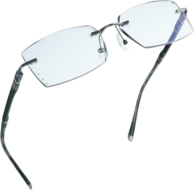 LifeArt Blue Light Blocking Glasses,Computer Reading Glasses,Rimless Frame Tinted Lens with Diamond,Stylish for Men (+1.00 Magnification)