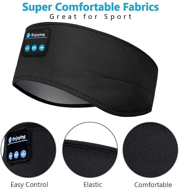 Wireless Bluetooth Sports Headband Headphones Ultra-Thin HD Stereo Perfect for Sleeping Workout Jogging Yoga Insomnia Air Travel Meditation Black