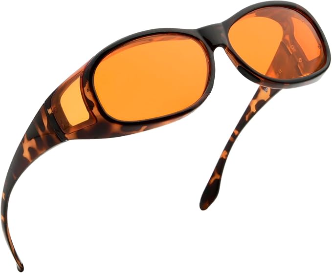 BLUELESS Fitover Blue Light Blocking Computer Glasses with Orange Tinted Sleep Glasses, Tortoise