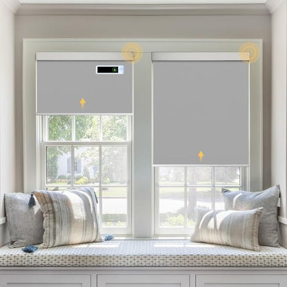 Motorized Blinds with Remote, Blackout Cooling Automatic Shades with Solar Panel Cordless Smart Blinds for Windows, Custom Electric Blinds Horizontal Roller Shades,White,34¾" W X 72" H