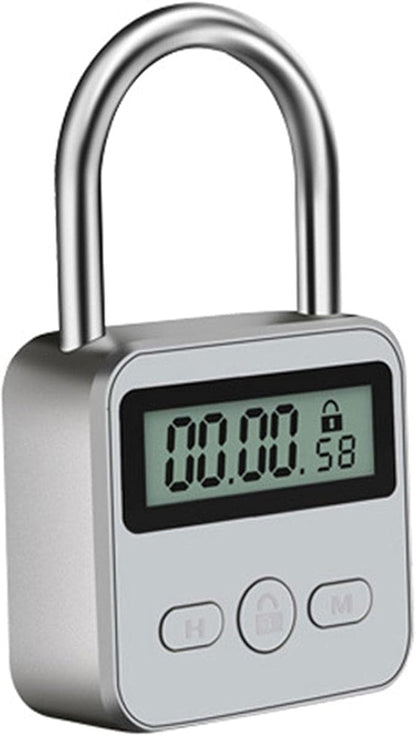 Metal Timer Lock, 99 Hours Max Timing Lock, USB Rechargeable Timer Padlock with LCD Display, Multi-Function Micro Electronic Timer Lock, Heavy Duty Metal Time Out Padlock(Silver)