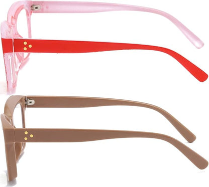 REAVEE 2 Pack Oprah Style Oversized Reading Glasses for Women Men Blue Light Blocking, Ladies Stylish RetroSquare Large Computer Readers (Red/Coffee 1.25x)