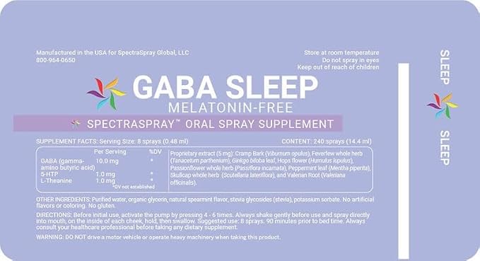 Melatonin Free GABA Sleep Support Spray Supplement 2 Pack -Vegan, Natural & Effective Oral Spray with GABA, L-Theanine, 5 HTP, & Herbal Blend. Non-GMO, No Melatonin, 60 Day Supply