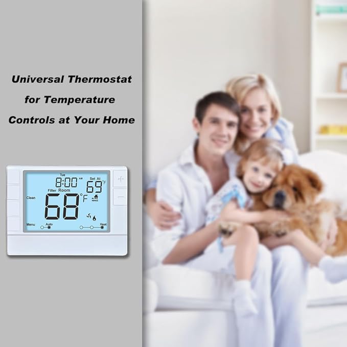 Super Programmable Thermostat for Home，2 Heat/1 Cool Heat Pump Or 1 Heat/1 Cool Conventional Systems, White Backlight