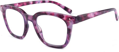 Reading Glasses for Men Women Blue Light Blocking with Spring Hinge, Blocking Readers Anti UV Ray Filter Eyeglasses, Square Computer Reader Glasses, Purple Tortoiseshell, +1.0