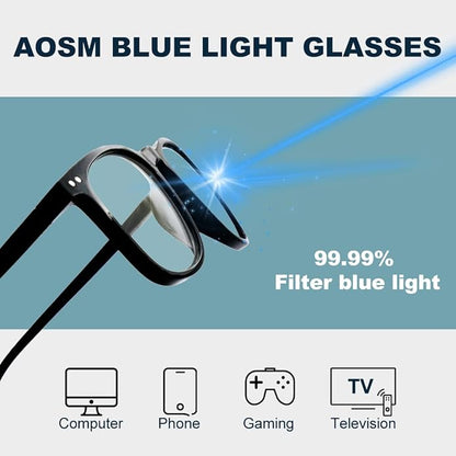 AOSM Blue Light Glasses for Men & Women,Gaming glasses Anti-Glare UV400 Protection,Blue Light Blocking to Relieve Eye Strain