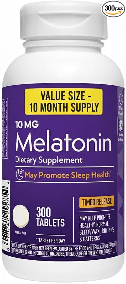 Members Mark Extended Release Melatonin 10 mg Tablets 300 ct Sleep Support for Travel Shift Work and Nighttime Routine