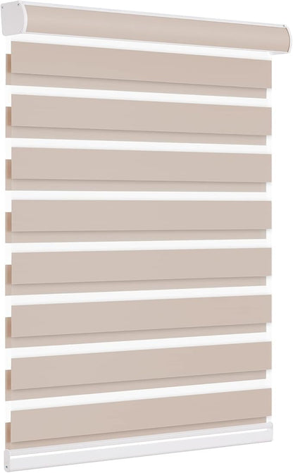 Changshade Cordless Blackout Zebra Blinds for Indoor Windows Sliding Glass Doors, Custom Size Zebra Roller Shades Dual Layer Fabric Light Blocking Darkening for Living Room, Bedroom, Bathroom, Beige