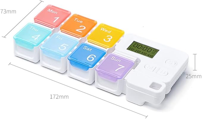 Weekly Colorful 7 Compartments Pill Organizer with Alarm Reminder Plastic Storage Case for Travel Home Daily Medication Management