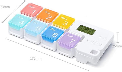 Weekly Colorful 7 Compartments Pill Organizer with Alarm Reminder Plastic Storage Case for Travel Home Daily Medication Management