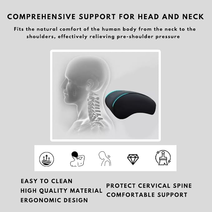 Car Headrest Neck Pillow Support Memory Foam Ergonomic Design Accessory for Driving Seat Fatigue Relief Compatible with Model S X 3 Y & Cybertruck - 2 Pieces