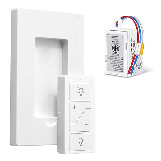 Wireless Dimmer Switch, Remote Light Switch and Receiver kit, Work with Alexa Voice Control, Smart Wall Switch Lighting Fixture for Dimmable LED/CFL INC/HAL Bulb of Ceiling Pendant Lamps, ETL Listed
