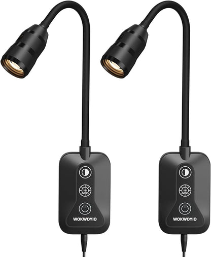 Wall Mounted Reading Light with Hand Sweep Sensor Switch, Book Light for Reading with USB Output, 5 Color & Brightness Dimmable Wall Lights for Bedroom, Wall Lamp with Flexible Neck-Black 2 Pack