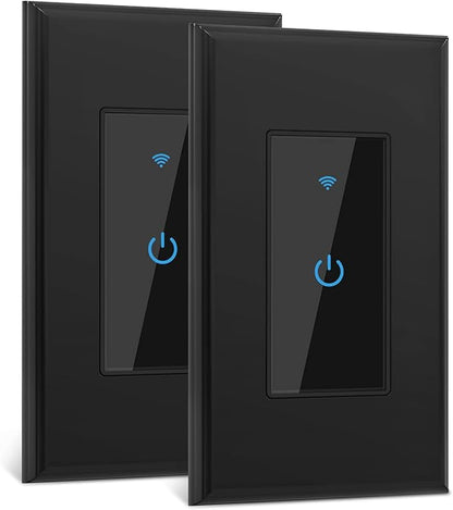Smart Switch 2.4GHz WiFi Light Switch 2Pack Compatible with Alexa and Google Home, Single Pole, Needs Neutral Wire (Black)
