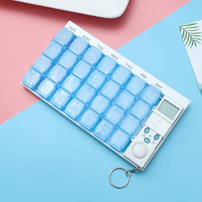Didiseaon 7 Days Pill Dispenser Organizer with Reminder Alarm - Blue Pill Organizer with 28 Compartments for Weekly Medication Management