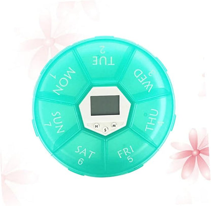 Compartments Electronic Pill Box with Built Alarm Clock Weekly Medication Organizer for Patients Portable Transparent Medicine Dispenser Case with Daily Reminders Green
