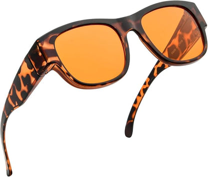 BLUELESS Fits Over Computer Eyeglasses with Orange Tinted Sleep Glasses, Tortoise