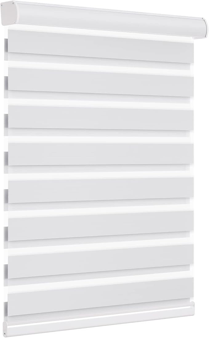 Changshade Blackout Zebra Blinds Cordless for Indoor Windows Sliding Glass Door, Custom Size Zebra Roller Shades Dual Layer Privacy Darkening for Living Room, Bedroom, Bathroom, Easy to Install, Grey