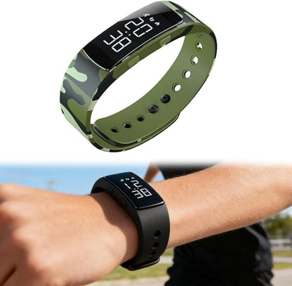 Vibrating Alarm Reminder Watch, 2026 Upgraded Silent Bracelet Wearable Wrist Alarm Clock for Step Counter, Vibration, Stopwatch Timer, 2-Set Alarm Clock Design for Deep Sleepers (Camouflage Green)